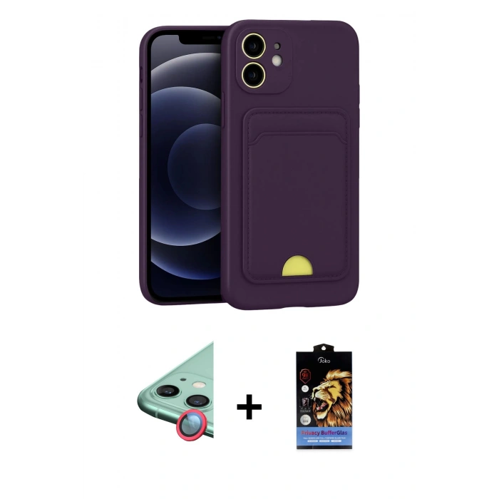 MARSİLYAN™- iPhone 11 Kılıf Vadi Çizgi Prime - Siyah Buffer Hayalet Cam Ekran Koruyucu + Raze Metal Kamera Lens - KI