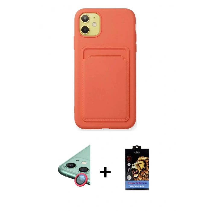 MARSİLYAN™- iPhone 11 Kılıf Vadi Çizgi Prime - Siyah Buffer Hayalet Cam Ekran Koruyucu + Raze Metal Kamera Lens - KI