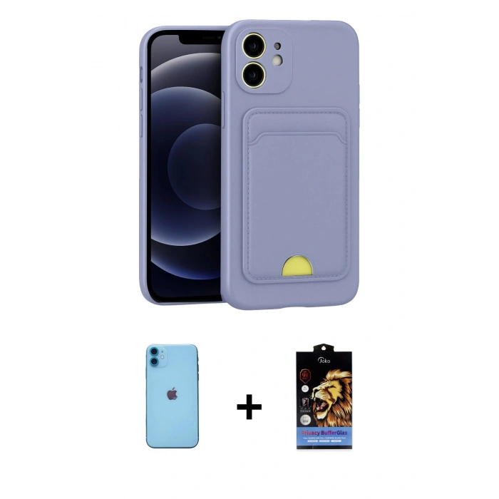 MARSİLYAN™- iPhone 11 Kılıf Vadi Çizgi Prime - Siyah Buffer Hayalet Cam Ekran Koruyucu + Neon Fosforlu Kamera Lens - MI