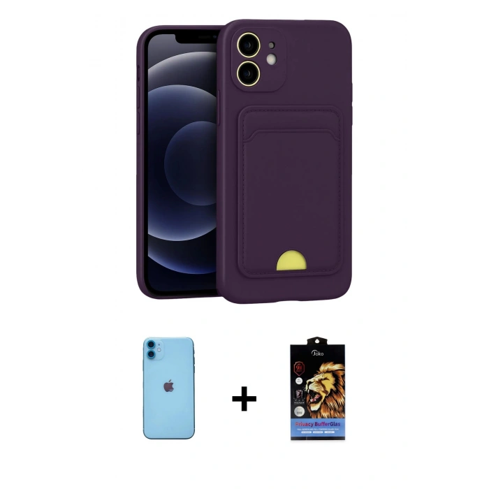 MARSİLYAN™- iPhone 11 Kılıf Vadi Çizgi Prime - Siyah Buffer Hayalet Cam Ekran Koruyucu + Neon Fosforlu Kamera Lens - MI