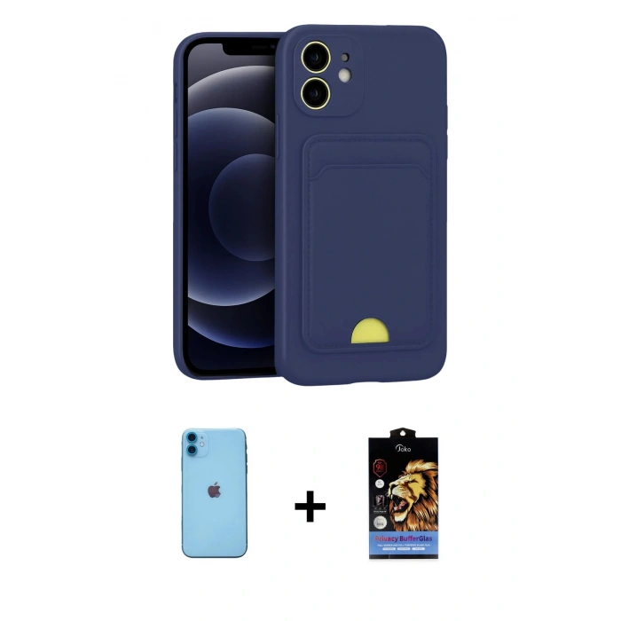 MARSİLYAN™- iPhone 11 Kılıf Vadi Çizgi Prime - Siyah Buffer Hayalet Cam Ekran Koruyucu + Neon Fosforlu Kamera Lens - MI