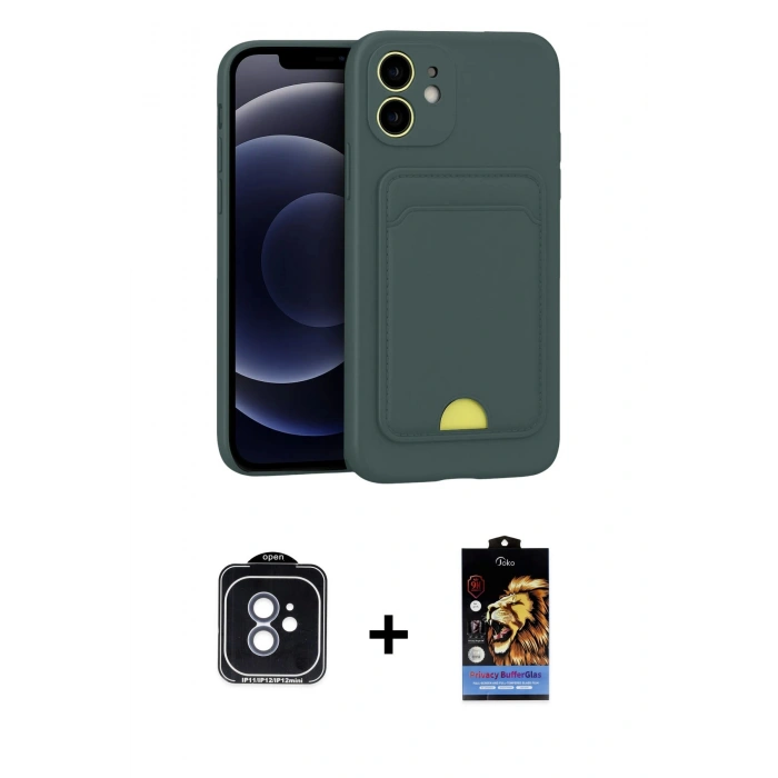 MARSİLYAN™- iPhone 11 Kılıf Vadi Çizgi Prime - Siyah Buffer Hayalet Cam Ekran Koruyucu + PVD Metal Kamera Lens - MI