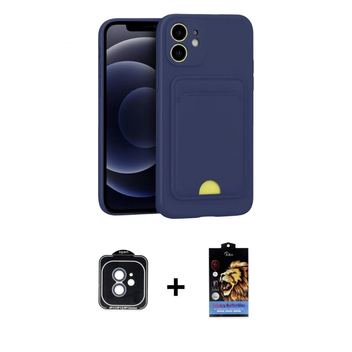 MARSİLYAN™- iPhone 11 Kılıf Vadi Çizgi Prime - Siyah Buffer Hayalet Cam Ekran Koruyucu + PVD Metal Kamera Lens - MI
