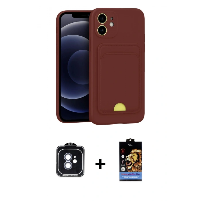 MARSİLYAN™- iPhone 11 Kılıf Vadi Çizgi Prime - Siyah Buffer Hayalet Cam Ekran Koruyucu + PVD Metal Kamera Lens - MI