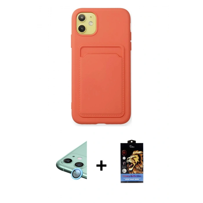 MARSİLYAN™- iPhone 11 Kılıf Vadi Çizgi Prime - Siyah Buffer Hayalet Cam Ekran Koruyucu + Raze Metal Kamera Lens - MI