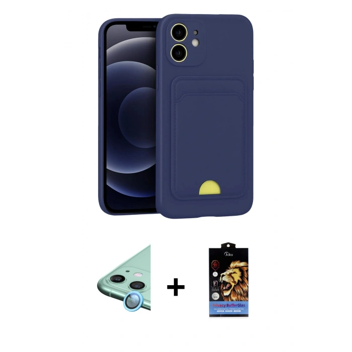 MARSİLYAN™- iPhone 11 Kılıf Vadi Çizgi Prime - Siyah Buffer Hayalet Cam Ekran Koruyucu + Raze Metal Kamera Lens - MI