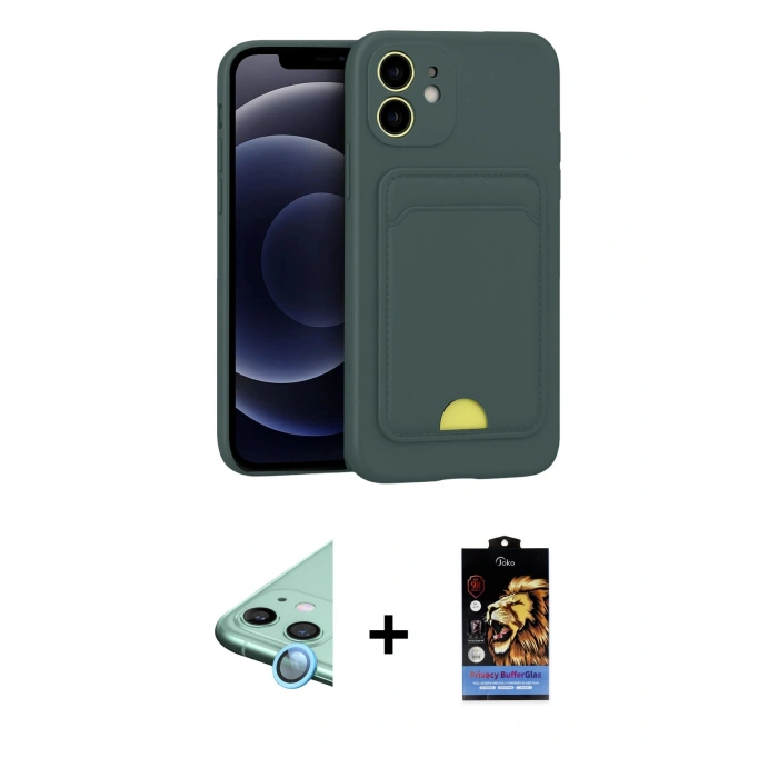 MARSİLYAN™- iPhone 11 Kılıf Vadi Çizgi Prime - Siyah Buffer Hayalet Cam Ekran Koruyucu + Raze Metal Kamera Lens - MI