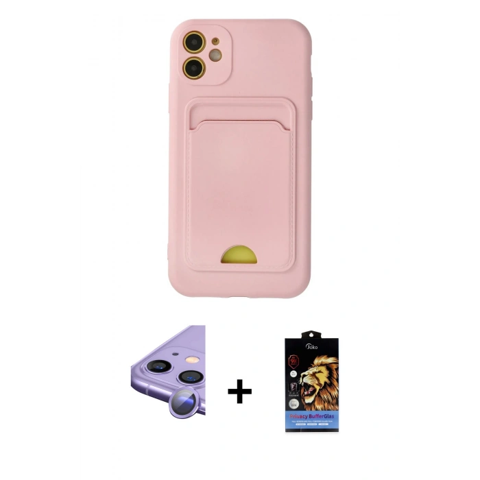 MARSİLYAN™- iPhone 11 Kılıf Vadi Çizgi Prime - Siyah Buffer Hayalet Cam Ekran Koruyucu + Mor Raze Metal Kamera Lens