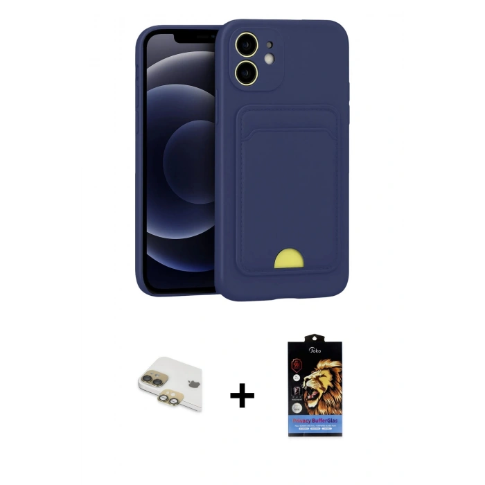 MARSİLYAN™- iPhone 11 Kılıf Vadi Çizgi Prime - Siyah Buffer Hayalet Cam Ekran Koruyucu + Pers Alüminyum Kamera Lens - GD