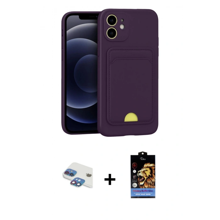 MARSİLYAN™- iPhone 11 Kılıf Vadi Çizgi Prime - Siyah Buffer Hayalet Cam Ekran Koruyucu + Pers Alüminyum Kamera Lens - GI