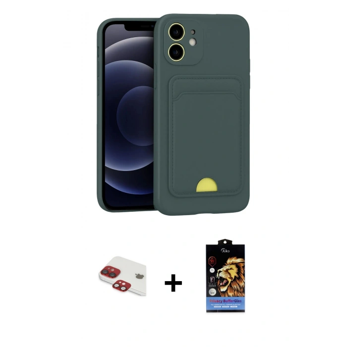 MARSİLYAN™- iPhone 11 Kılıf Vadi Çizgi Prime - Siyah Buffer Hayalet Cam Ekran Koruyucu + Pers Alüminyum Kamera Lens - KI