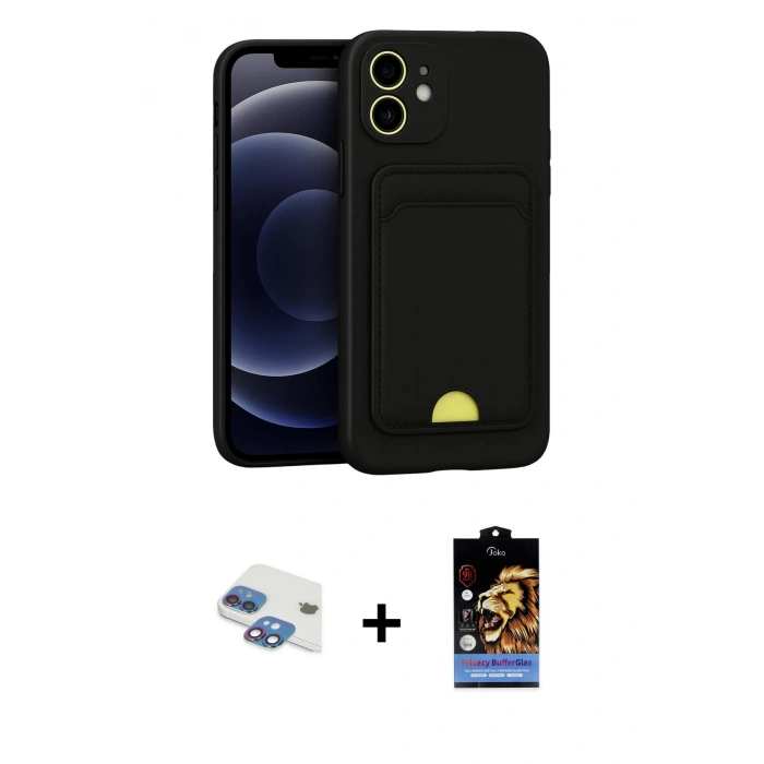 MARSİLYAN™- iPhone 11 Kılıf Vadi Çizgi Prime - Siyah Buffer Hayalet Cam Ekran Koruyucu + Pers Alüminyum Kamera Lens - GI