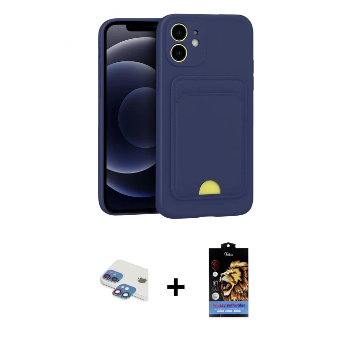 MARSİLYAN™- iPhone 11 Kılıf Vadi Çizgi Prime - Siyah Buffer Hayalet Cam Ekran Koruyucu + Pers Alüminyum Kamera Lens - GI