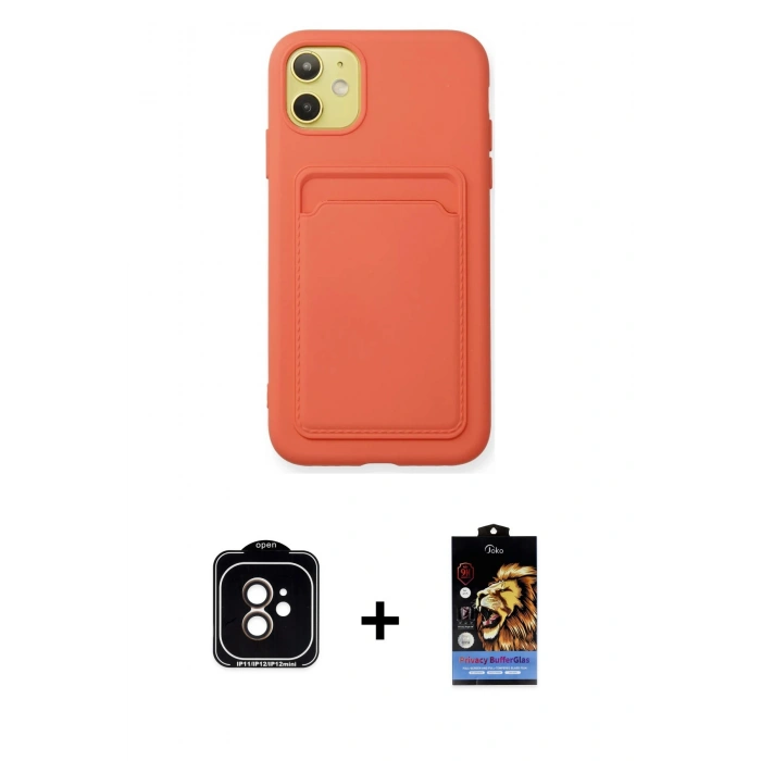 MARSİLYAN™- iPhone 11 Kılıf Vadi Çizgi Prime - Siyah Buffer Hayalet Cam Ekran Koruyucu + PVD Metal Kamera Lens - TU