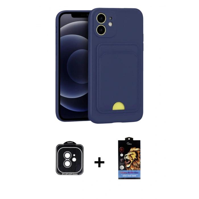 MARSİLYAN™- iPhone 11 Kılıf Vadi Çizgi Prime - Siyah Buffer Hayalet Cam Ekran Koruyucu + PVD Metal Kamera Lens - SH