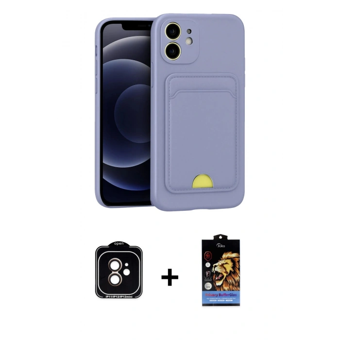 MARSİLYAN™- iPhone 11 Kılıf Vadi Çizgi Prime - Siyah Buffer Hayalet Cam Ekran Koruyucu + PVD Metal Kamera Lens - TU