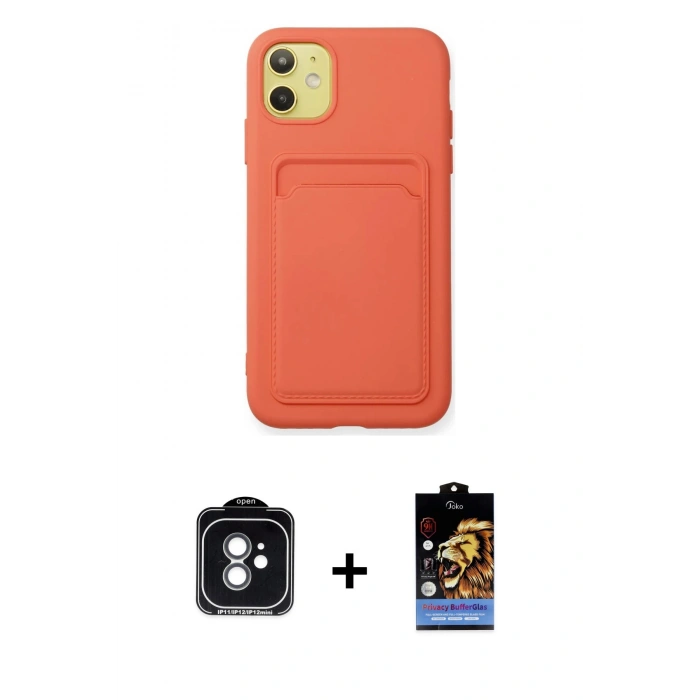 MARSİLYAN™- iPhone 11 Kılıf Vadi Çizgi Prime - Siyah Buffer Hayalet Cam Ekran Koruyucu + PVD Metal Kamera Lens - YL