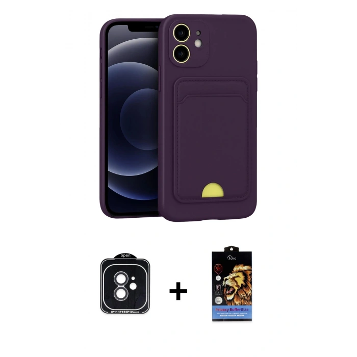 MARSİLYAN™- iPhone 11 Kılıf Vadi Çizgi Prime - Siyah Buffer Hayalet Cam Ekran Koruyucu + PVD Metal Kamera Lens - SH