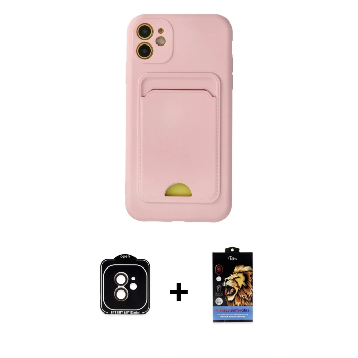 MARSİLYAN™- iPhone 11 Kılıf Vadi Çizgi Prime - Siyah Buffer Hayalet Cam Ekran Koruyucu + PVD Metal Kamera Lens - TU