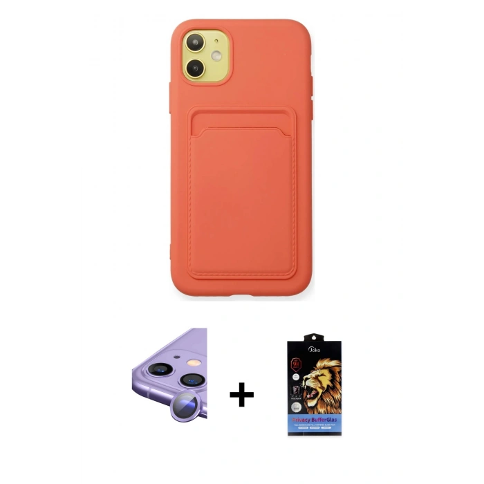 MARSİLYAN™- iPhone 11 Kılıf Vadi Çizgi Prime - Siyah Buffer Hayalet Cam Ekran Koruyucu + Raze Metal Kamera Lens - MR