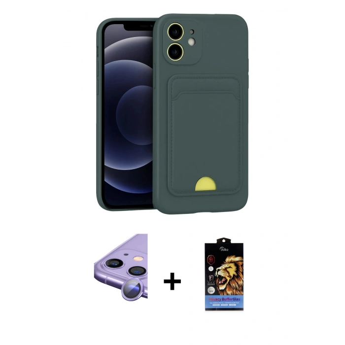 MARSİLYAN™- iPhone 11 Kılıf Vadi Çizgi Prime - Siyah Buffer Hayalet Cam Ekran Koruyucu + Raze Metal Kamera Lens - MR
