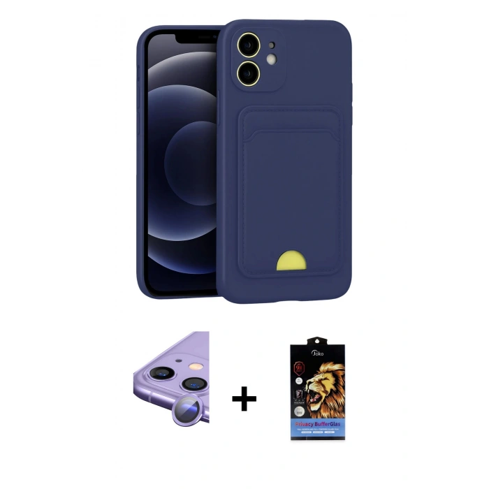 MARSİLYAN™- iPhone 11 Kılıf Vadi Çizgi Prime - Siyah Buffer Hayalet Cam Ekran Koruyucu + Raze Metal Kamera Lens - MR