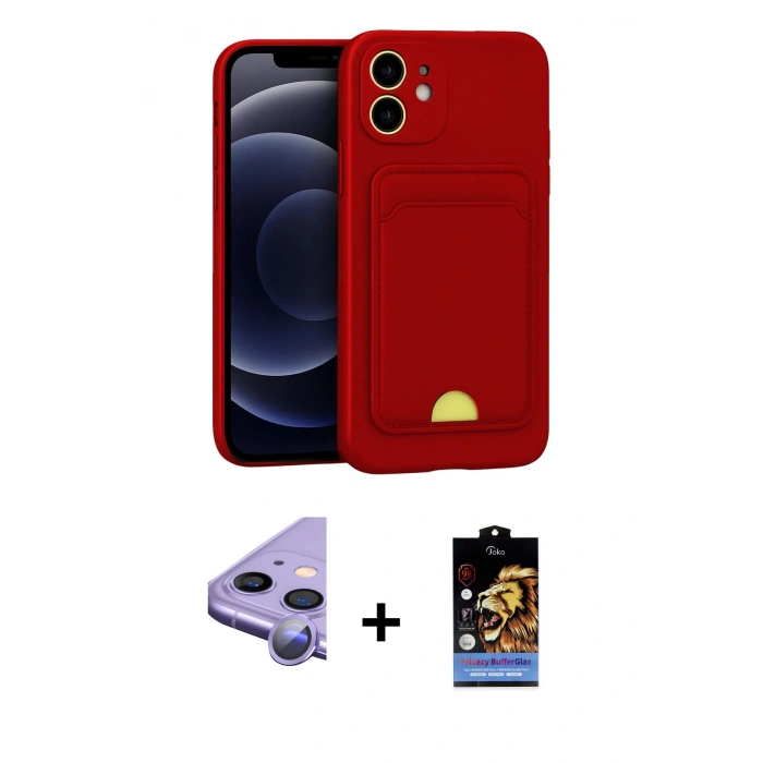 MARSİLYAN™- iPhone 11 Kılıf Vadi Çizgi Prime - Siyah Buffer Hayalet Cam Ekran Koruyucu + Raze Metal Kamera Lens - MR