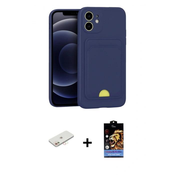 MARSİLYAN™- iPhone 11 Kılıf Vadi Çizgi Prime - Siyah Buffer Hayalet Cam Ekran Koruyucu + Renkli Kamera Lens Koruma Cam - YL