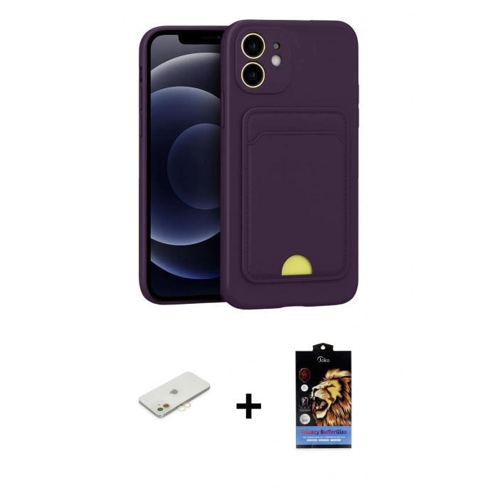 MARSİLYAN™- iPhone 11 Kılıf Vadi Çizgi Prime - Siyah Buffer Hayalet Cam Ekran Koruyucu + Renkli Kamera Lens Koruma Cam - TU