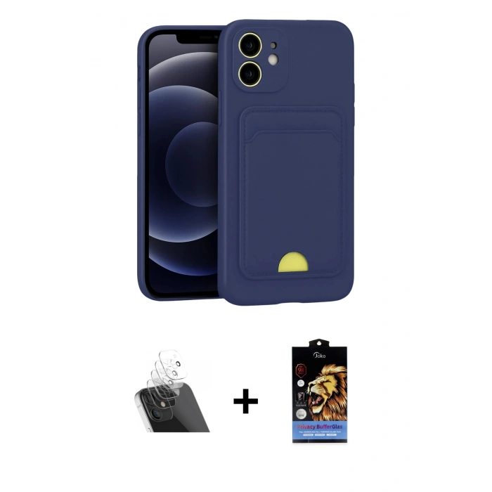 MARSİLYAN™- iPhone 11 Kılıf Vadi Çizgi Prime - Siyah Buffer Hayalet Cam Ekran Koruyucu + Şeffaf Kamera Lens Koruma Cam