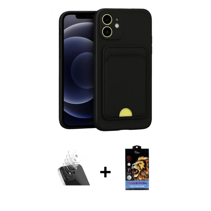 MARSİLYAN™- iPhone 11 Kılıf Vadi Çizgi Prime - Siyah Buffer Hayalet Cam Ekran Koruyucu + Şeffaf Kamera Lens Koruma Cam
