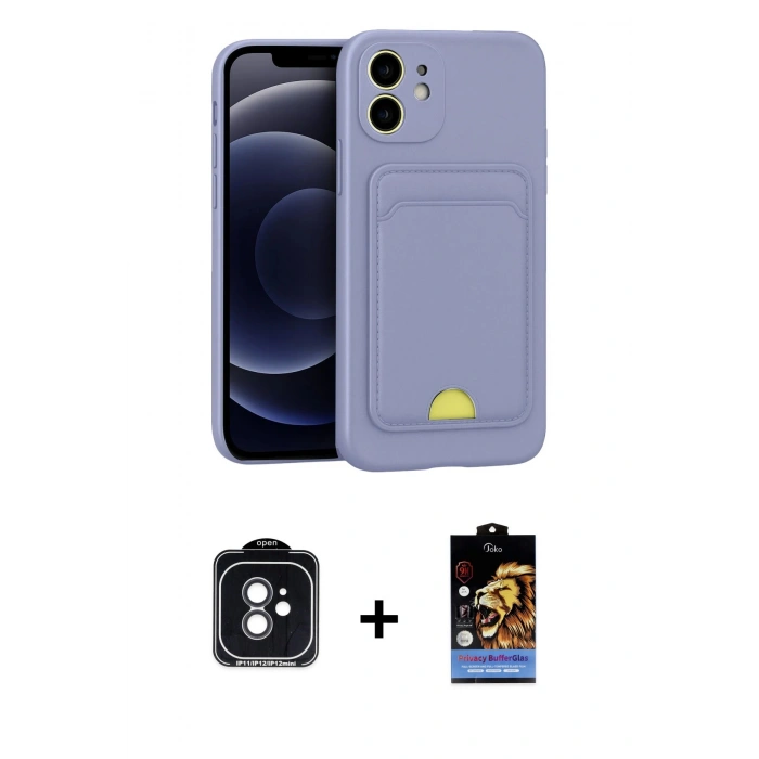 MARSİLYAN™- iPhone 11 Kılıf Vadi Çizgi Prime - Siyah Buffer Hayalet Cam Ekran Koruyucu + PVD Metal Kamera Lens - SH