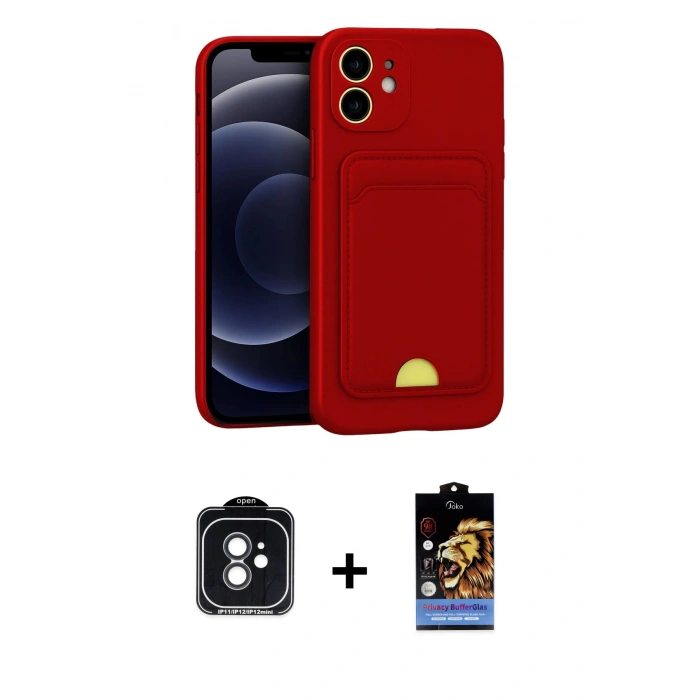 MARSİLYAN™- iPhone 11 Kılıf Vadi Çizgi Prime - Siyah Buffer Hayalet Cam Ekran Koruyucu + PVD Metal Kamera Lens - SH