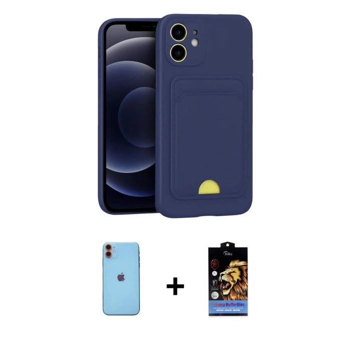 MARSİLYAN™- iPhone 11 Kılıf Vadi Çizgi Prime - Siyah Buffer Hayalet Cam Ekran Koruyucu + Neon Fosforlu Kamera Lens - TU