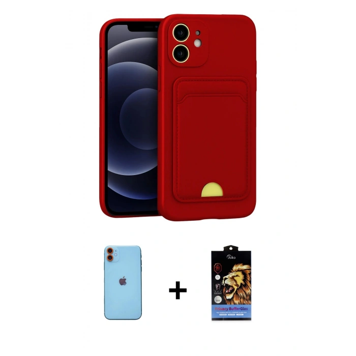 MARSİLYAN™- iPhone 11 Kılıf Vadi Çizgi Prime - Siyah Buffer Hayalet Cam Ekran Koruyucu + Neon Fosforlu Kamera Lens - TU