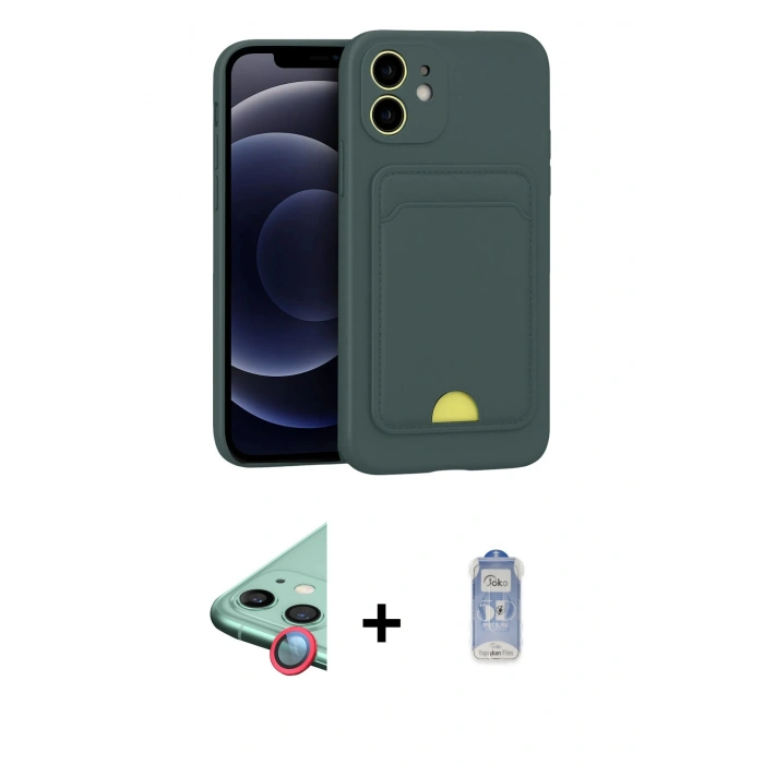 MARSİLYAN™- iPhone 11 Kılıf Vadi Çizgi Prime - Siyah Joko Magic 5D Cam + Raze Metal Kamera Lens - KI