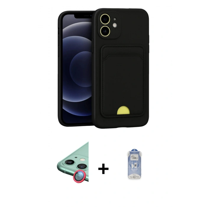 MARSİLYAN™- iPhone 11 Kılıf Vadi Çizgi Prime - Siyah Joko Magic 5D Cam + Raze Metal Kamera Lens - KI