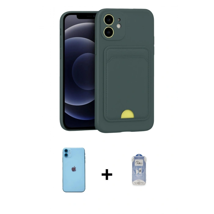 MARSİLYAN™- iPhone 11 Kılıf Vadi Çizgi Prime - Siyah Joko Magic 5D Cam + Neon Fosforlu Kamera Lens - MI