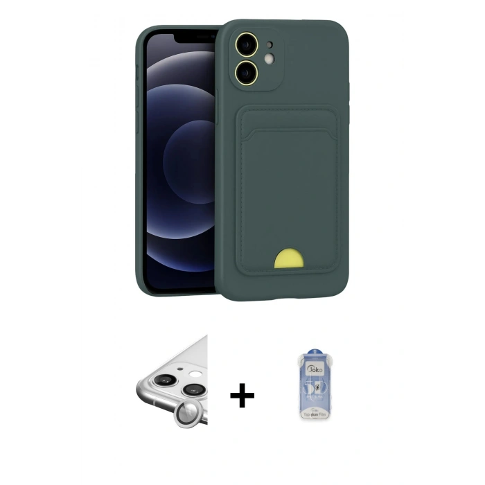 MARSİLYAN™- iPhone 11 Kılıf Vadi Çizgi Prime - Siyah Joko Magic 5D Cam + Raze Metal Kamera Lens - GS