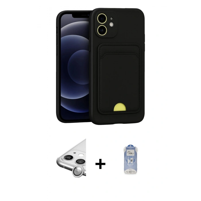MARSİLYAN™- iPhone 11 Kılıf Vadi Çizgi Prime - Siyah Joko Magic 5D Cam + Raze Metal Kamera Lens - GS