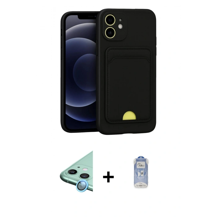 MARSİLYAN™- iPhone 11 Kılıf Vadi Çizgi Prime - Siyah Joko Magic 5D Cam + Raze Metal Kamera Lens - MI