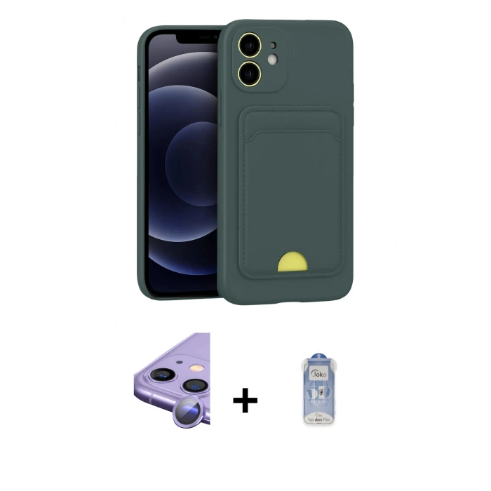 MARSİLYAN™- iPhone 11 Kılıf Vadi Çizgi Prime - Siyah Joko Magic 5D Cam + Raze Metal Kamera Lens - MR