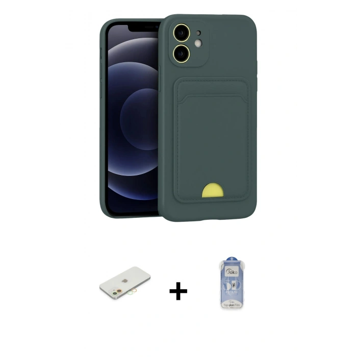 MARSİLYAN™- iPhone 11 Kılıf Vadi Çizgi Prime - Siyah Joko Magic 5D Cam + Turuncu Renkli Kamera Lens Koruma Cam