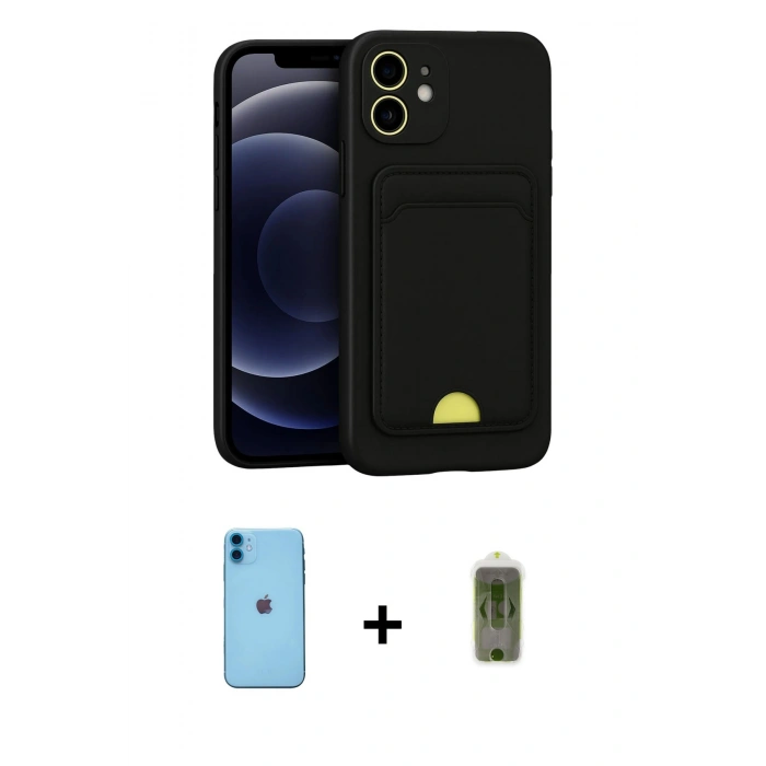 MARSİLYAN™- iPhone 11 Kılıf Vadi Çizgi Prime - Siyah Joko Magic 5D Hayalet Cam + Neon Fosforlu Kamera Lens - MI