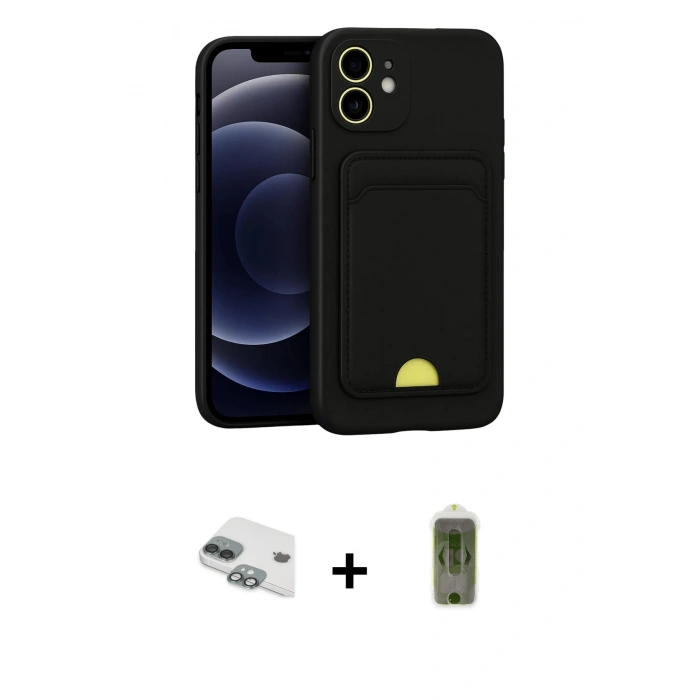 MARSİLYAN™- iPhone 11 Kılıf Vadi Çizgi Prime - Siyah Joko Magic 5D Hayalet Cam + Pers Alüminyum Kamera Lens - YL