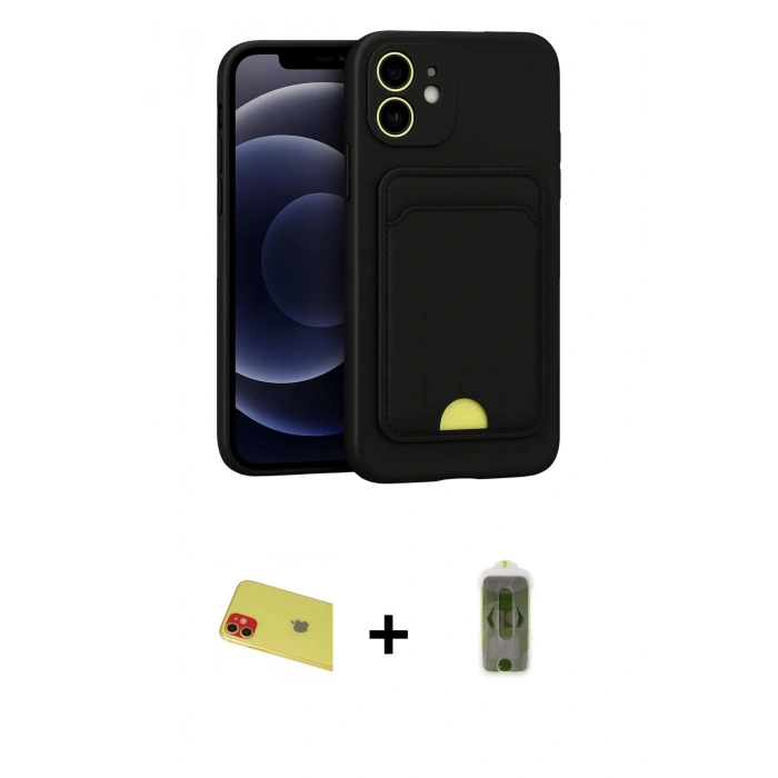 MARSİLYAN™- iPhone 11 Kılıf Vadi Çizgi Prime - Siyah Joko Magic 5D Hayalet Cam + Rainbow Kamera Lens Koruma Cam - KI