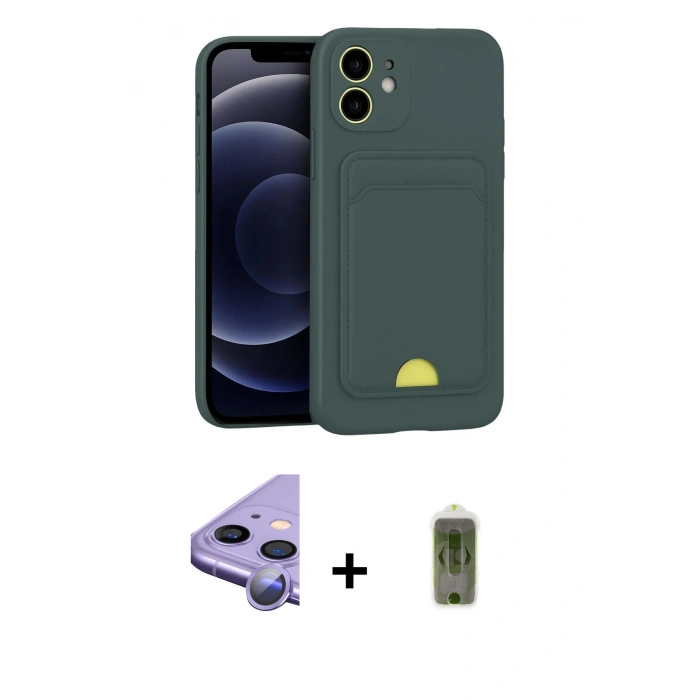 MARSİLYAN™- iPhone 11 Kılıf Vadi Çizgi Prime - Siyah Joko Magic 5D Hayalet Cam + Raze Metal Kamera Lens - MR