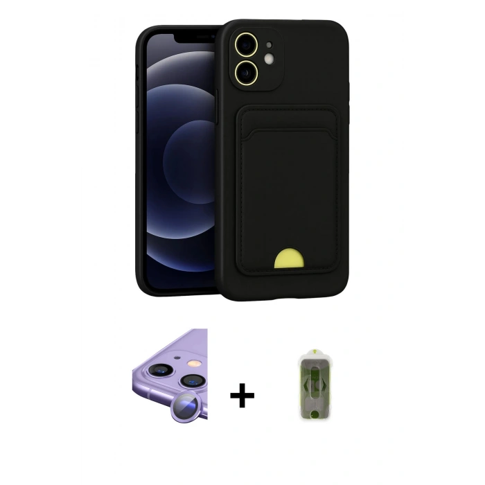 MARSİLYAN™- iPhone 11 Kılıf Vadi Çizgi Prime - Siyah Joko Magic 5D Hayalet Cam + Raze Metal Kamera Lens - MR