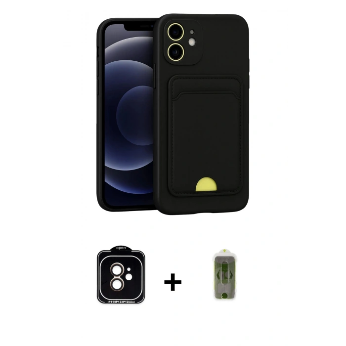 MARSİLYAN™- iPhone 11 Kılıf Vadi Çizgi Prime - Siyah Joko Magic 5D Hayalet Cam + PVD Metal Kamera Lens - TU