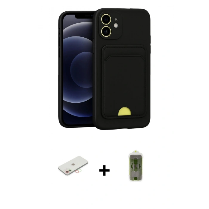 MARSİLYAN™- iPhone 11 Kılıf Vadi Çizgi Prime - Siyah Joko Magic 5D Hayalet Cam + Renkli Kamera Lens Koruma Cam - YL